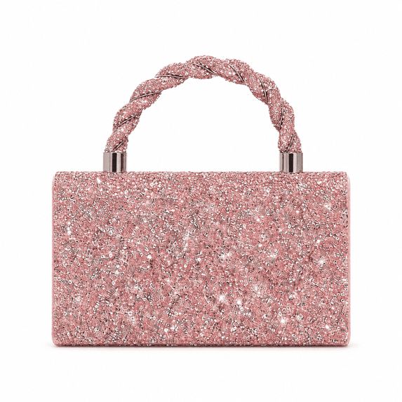 REMANLAND Women's Sparkling Textured Evening Handbag with Braided Top Handle, Pink
