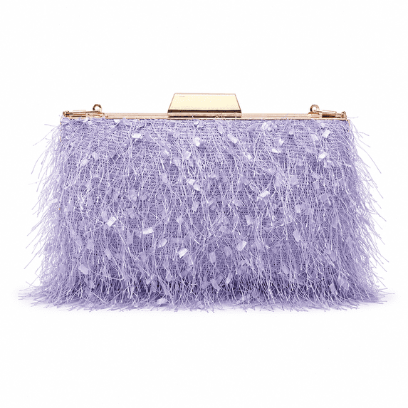 REMANLAND Women's Textured Fringe Evening Clutch Purse with Chain Strap, Lavender