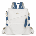 thumbnail image 1 of REMANLAND Women's White and Blue Backpack Purse with Tassel, Top Handle, Detachable Shoulder Strap and Side Pockets, 1 of 10