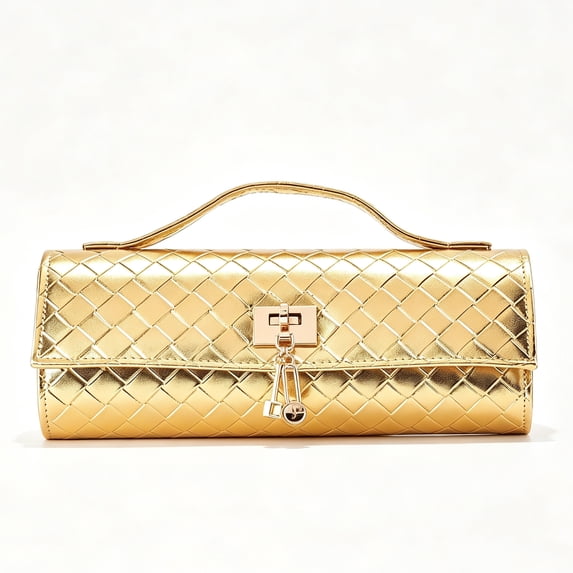 REMANLAND Woven Leather Rectangle Clutch Bag, Evening Handbag with Detachable Chain Strap for Wedding Party Prom