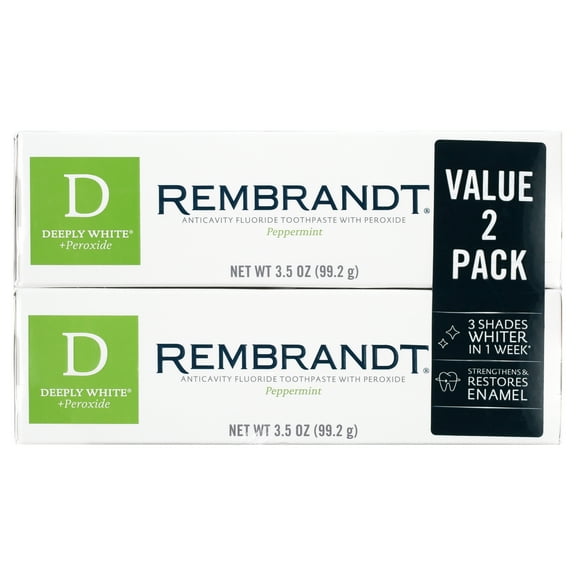 Rembrandt Deeply White and Peroxide Whitening Toothpaste, Peppermint, 3.5 oz, 2 Pack
