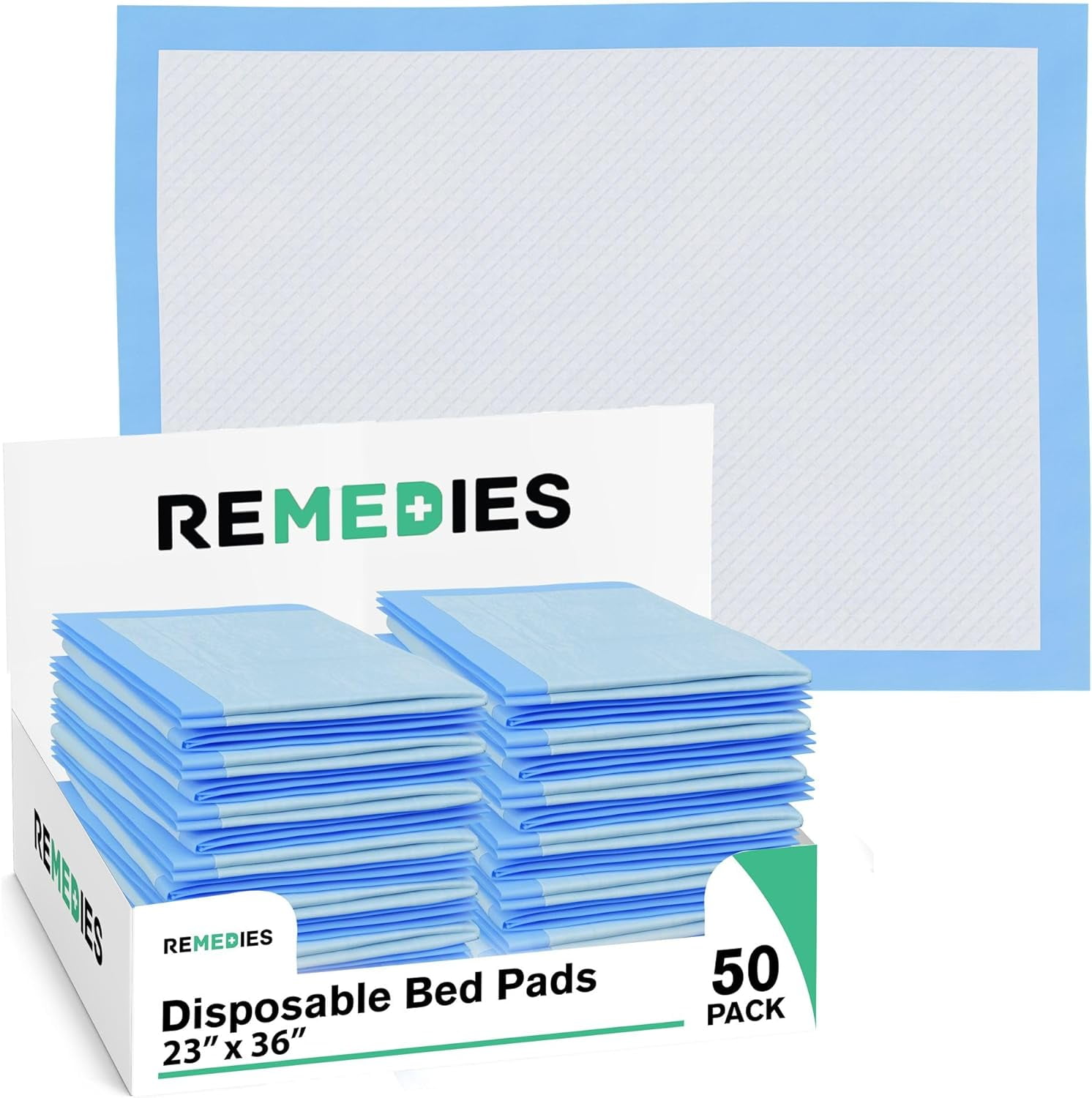 REMEDIES 23 x 36” Large Disposable Bed Pads for Adults Incontinence Pads Puppy Pads, 50 Pack