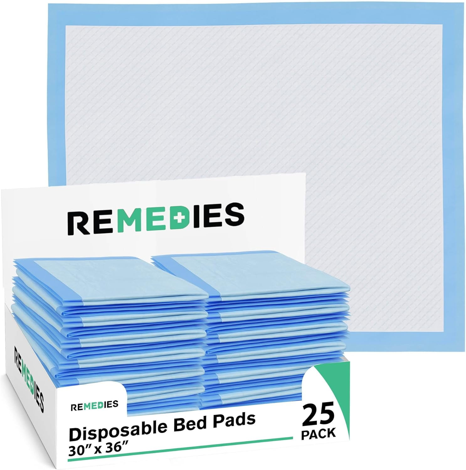 REMEDIES 30 x 36” Large Disposable Bed Pads for Adults Incontinence Pads Puppy Pads, 25 Pack