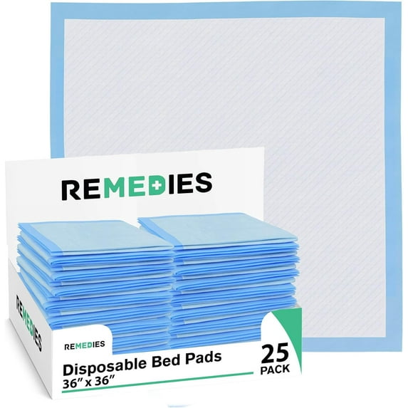 REMEDIES 36 x 36” Large Disposable Bed Pads for Adults Incontinence Pads Puppy Pads, 25 Pack