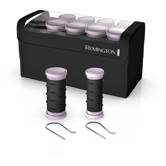 REMINGTON H1015E Ceramic Ionic Compact Hot Hair Rollers Set, 10-Piece with J-Clips, Dual Voltage, Black