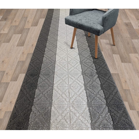 REMNAZ HOME DECOR Custom Length Non-Slip Carpet Runner Rug for Narrow Hallways, 25" x 18" Triangles Grey, Rubber Backed, Easy Install