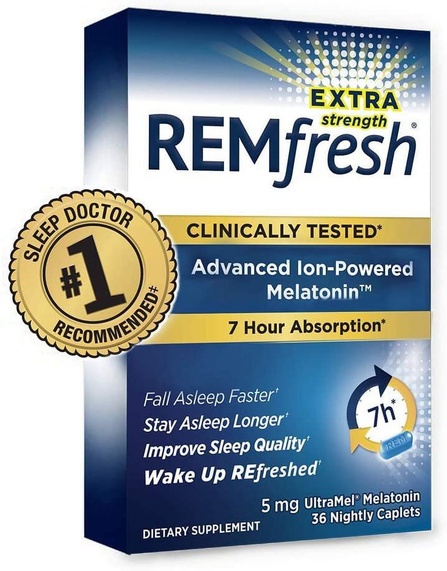 REMfresh Extra Strength 5mg Melatonin Sleep Aid Supplement (72 Caplets