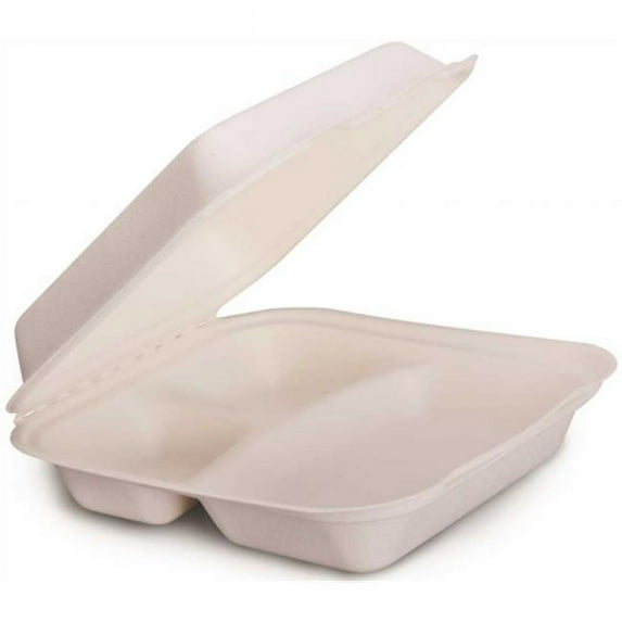 REN09251 Renown Select Food Container Hinged 3-Compartment 9 x 9 Compostable