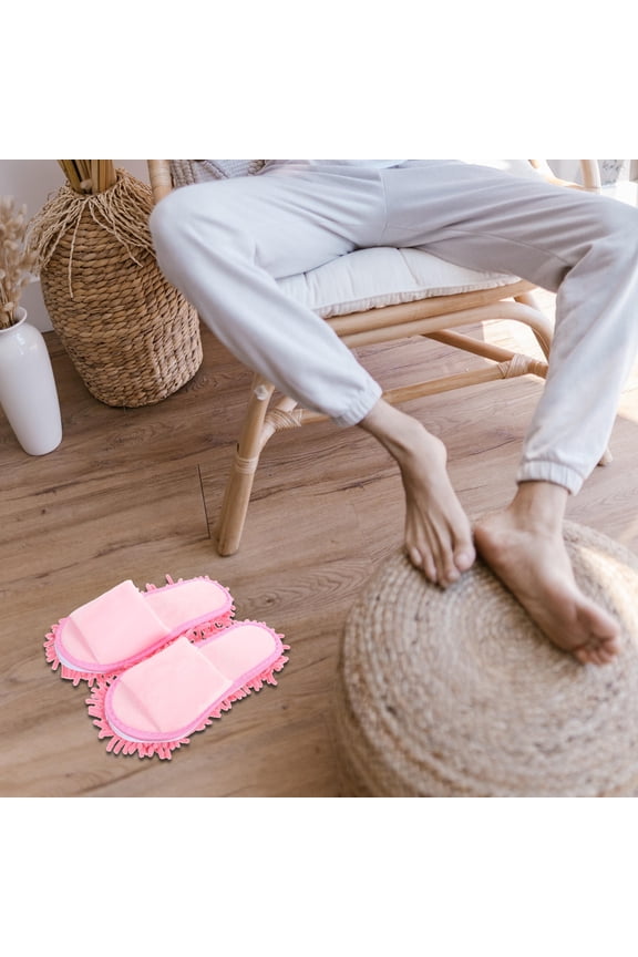 1 Pair Duster Slippers Pink Chenille Timeless Style Cleaning for Household Use