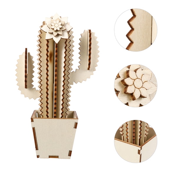RENACLIPY Stylish Beige Wooden Cactus Decor for Home, Table, Bookshelf - Elegant Ornament for Living Room and Office