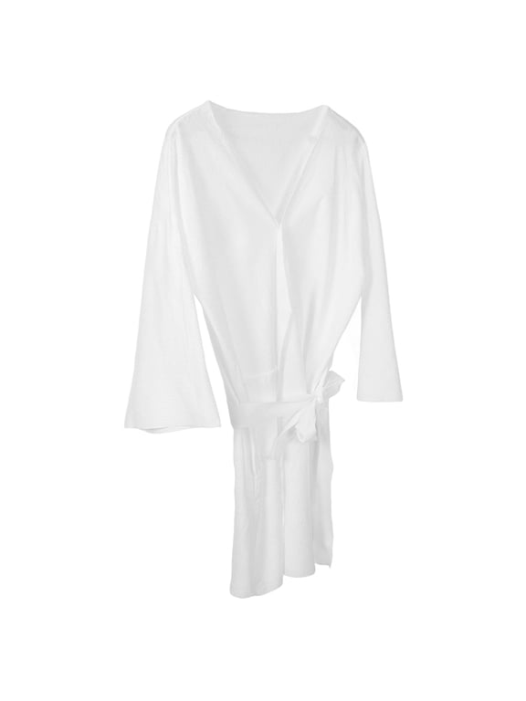 Women's White Cotton Bathrobe Set with Extended Collar, Soft Sleepwear, Size 44.927.60.1in for Comfort
