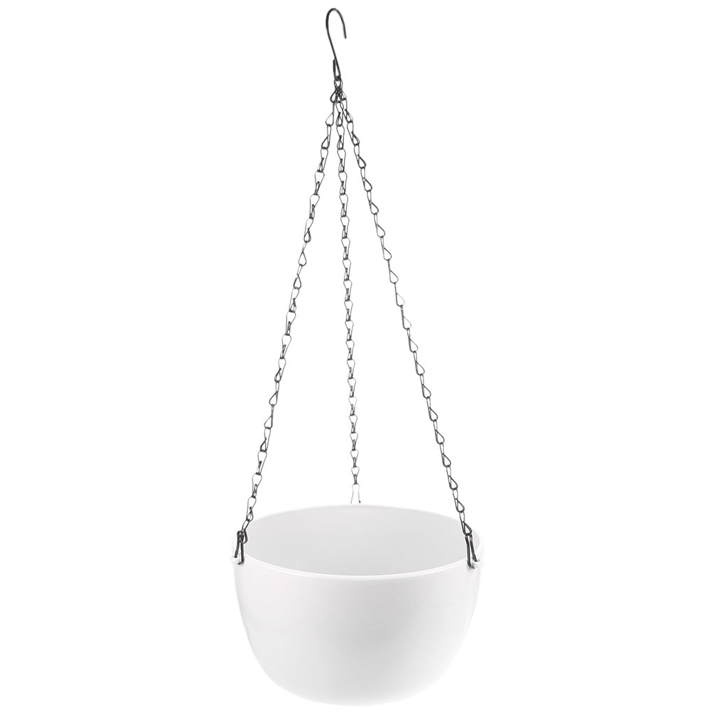 RENACLIPY 1Set White Hanging Planter Basket with Drainage Chain Holder for Elegant Indoor Outdoor Plants
