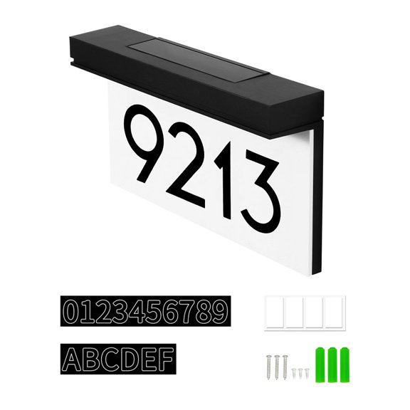 RENACLIPY Solar House Number Lamp Black Plastic LED Outdoor Lighting for Home Address Visibility 1 Set