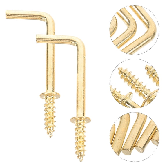RENACLIPY 100Pcs Golden Right Angle Self Tapping Screw Hooks Iron Material Stable for Wall Hanging