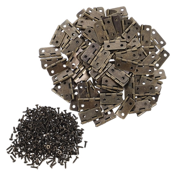 RENACLIPY 100Pcs Vintage Iron Hinge Gray Cast Iron Retro Hinges with Brass Coating for DIY Wooden Box Accessories
