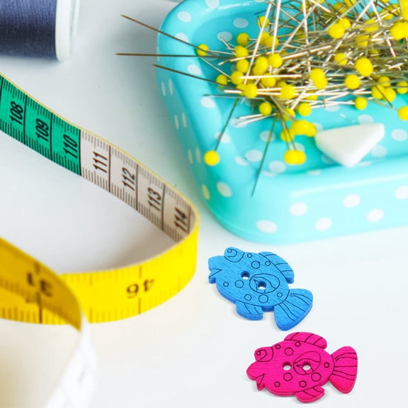 RENACLIPY 100Pcs Wooden Fish Buttons for Sewing and DIY Crafts Multi Color Animal Button Decor