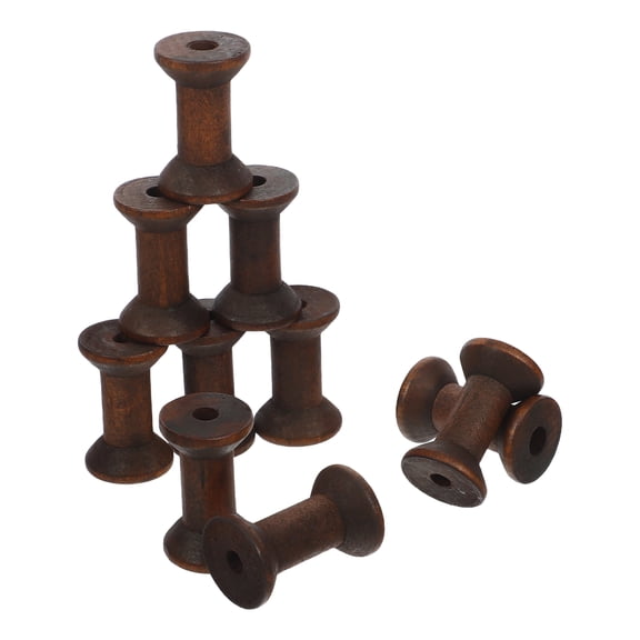 RENACLIPY 10Pcs Vintage Coffee Wood Spools for Crafts Natural Thread Bobbins with Rustic Charm