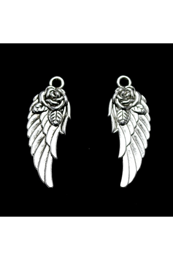 10Pcs Antique Silver Alloy Wing Pendant with Rose Design Durable Charm for DIY Bracelets and Keychains