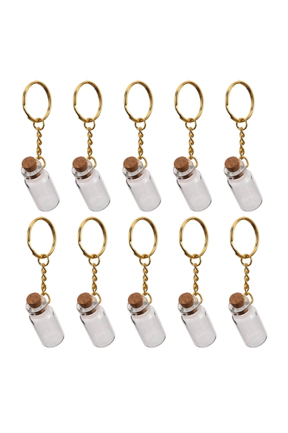 10Pcs Tiny Glass Bottle Keychains Clear Decorative Corked Vials for Wedding Favors