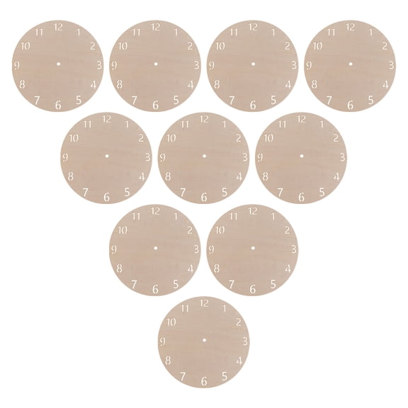 RENACLIPY 10Pcs DIY Wood Clock Face Craft Kit Khaki Round Blank Dial for Creative Home Clock Decoration