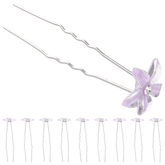 RENACLIPY 10Pcs Elegant Purple Flower Hair Pins with Rhinestone for Wedding and Bridal Styles