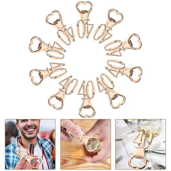RENACLIPY 10-Pack Golden 40th Birthday Bottle Openers Set - Practical Multifunctional Party Favors for Celebration