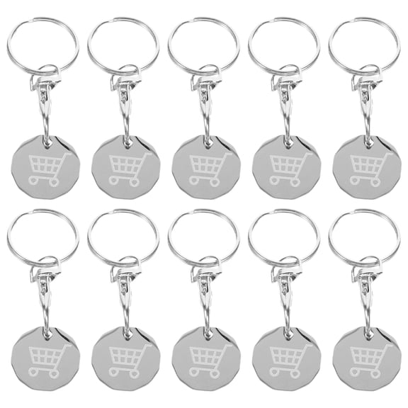 RENACLIPY 10Pcs Stainless Steel Shopping Cart Keychain with Anti-Loss Round Token Pendant for Supermarket Use