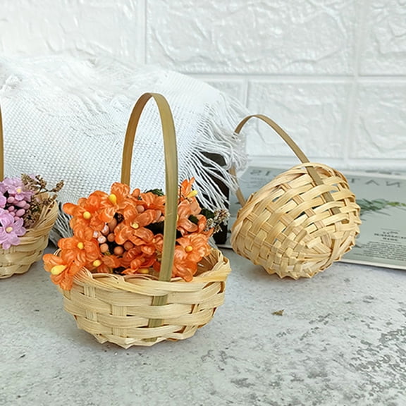 RENACLIPY 10Pcs Small Beige Woven Baskets with Handle Handheld Storage for Candy Cookies