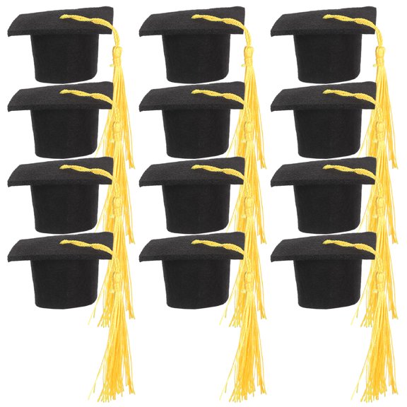RENACLIPY 12Pcs Black Graduation Cake Decorations Paper Grad Caps Safe Durable for Cupcake Toppers
