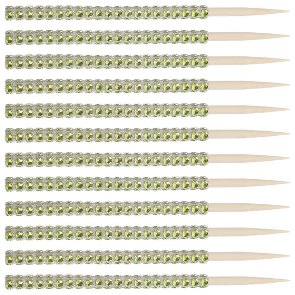 RENACLIPY 12Pcs Green Decorative Rhinestone Candy Sticks Multi-Function Cake Lollipop Picks