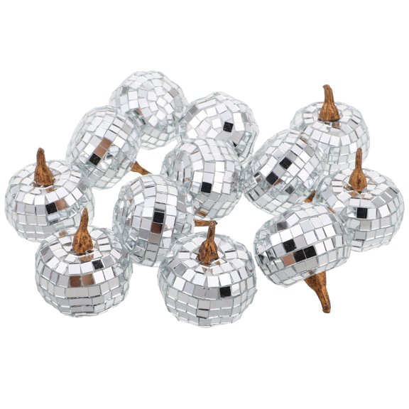 RENACLIPY 12Pcs Fake Pumpkin Figurines Silver for Decorative Thanksgiving Window Display