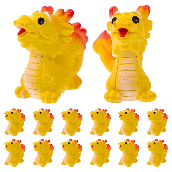 RENACLIPY 12-Piece Lightweight Resin Dragon Figurines Set, Yellow Zodiac Decor for Tabletop and Garden Display