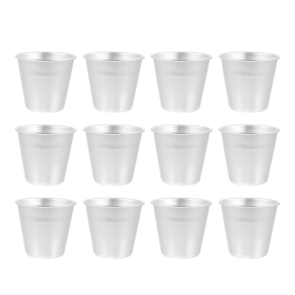 RENACLIPY 12Pcs Aluminum Alloy Cake Molds Plated Silver Round Baking Cups for Home Kitchen Bread Pudding Jelly