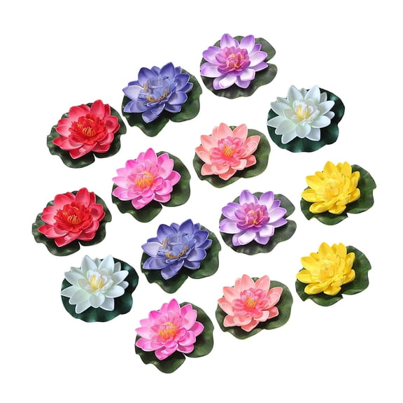 RENACLIPY 14-Piece Floating Artificial Flower Decorations, Realistic Simulation, Assorted Colors for Fish Tanks, Garden Ponds, Aquariums
