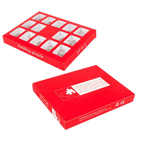 RENACLIPY 15Pcs Ring Puzzle Set Red Metal Brain Teaser with Traditional Chinese