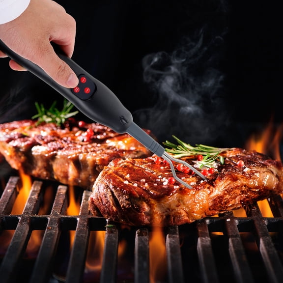 RENACLIPY Digital Meat Thermometer with Stainless Steel Fork, Black - Precise Cooking Temperature Gauge for Grilling and BBQ, 1 Set