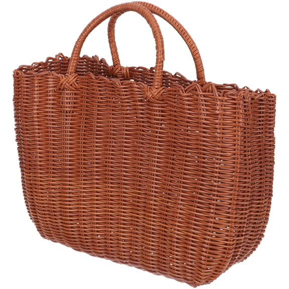 RENACLIPY 1-Pack Khaki Faux Rattan Woven Basket for Storage, Shopping, Carrying Essentials and Home Organization