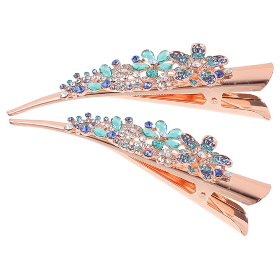 RENACLIPY Small Alligator Hair Clips Blue Zinc Alloy and Crystal 1 Pair