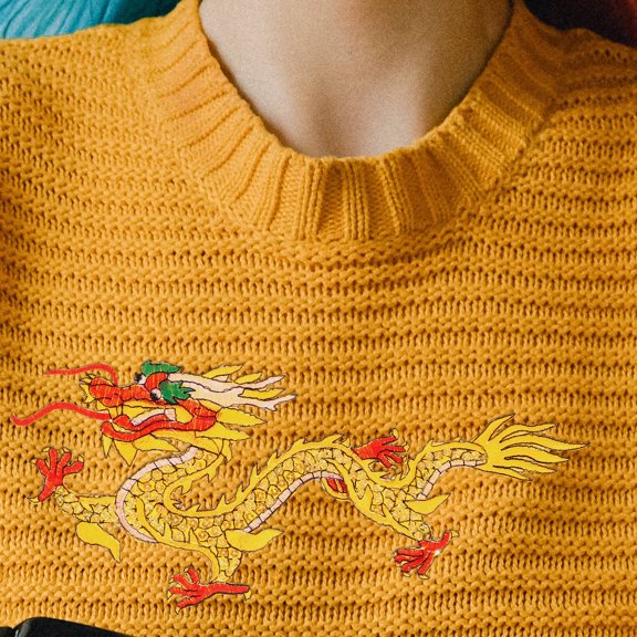 RENACLIPY 1Pair Wear Resistant Yellow Dragon Patch for Clothes Jackets Backpacks and Fabric