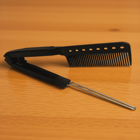 RENACLIPY 1Pc Compact V Shaped Hair Straightener Comb Black Hairdressing Tool Durable Material