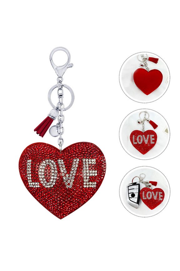 1Pc Red Love Shape Key Chain with Rhinestone Detail Suitable for Daily Key Use
