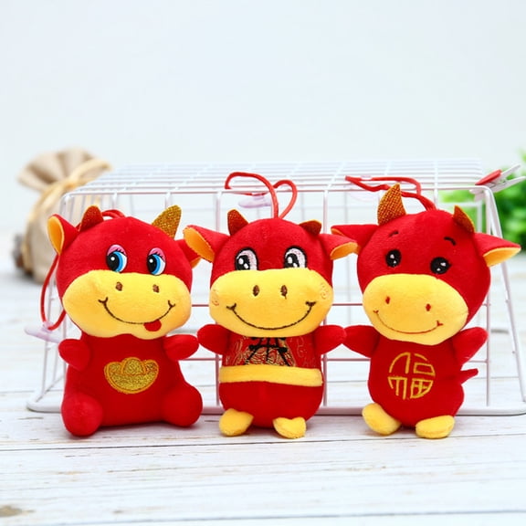 RENACLIPY 1Pc Red Cattle Plush Hanging Decoration for 2021 New Year Festive Decor