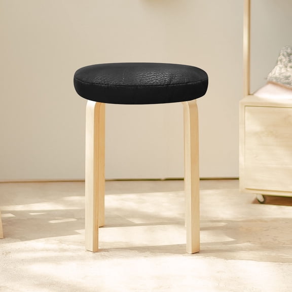 RENACLIPY 1Pc Round Barstool Cushion in Black Cotton and Polyester Fiber with Slip Resistant Backing