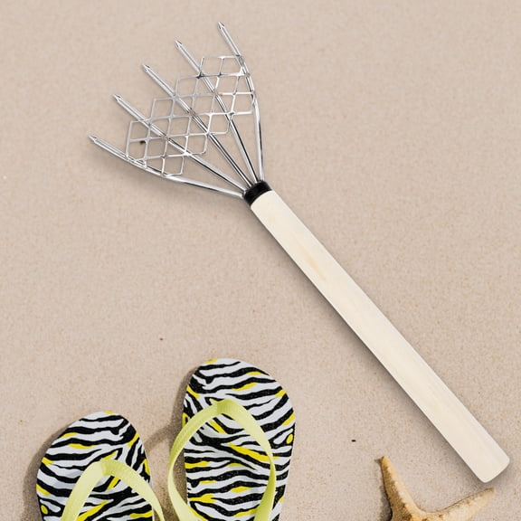 RENACLIPY 1Pc Heavy Duty Stainless Steel Clam Rake with Net and Ergonomic Wood Handle