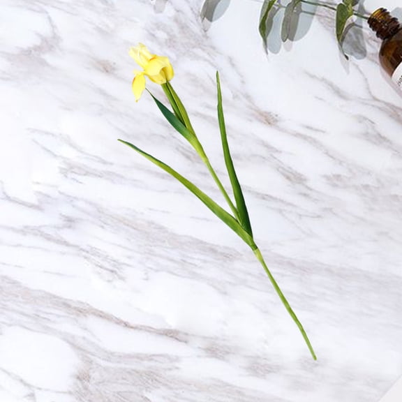 RENACLIPY 1Pc Uv Resistant Faux Iris Flower in Yellow with Plastic Stem for Wedding and Home Decor