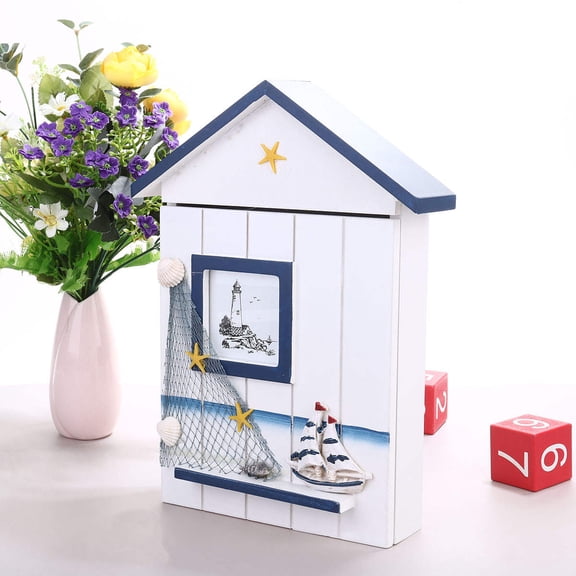 RENACLIPY Wooden Key Box Wall Mount, White Key Organizer Holder with Hooks for Kitchen, Entryway, Home Storage and Easy Access