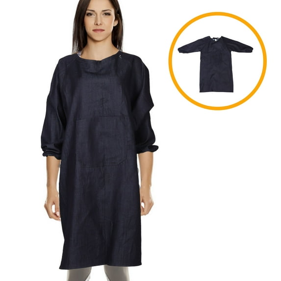 RENACLIPY Plus Size Black Sleeve Apron with Multiple Pockets, Comfortable Fit for Cooking, Kitchen, and Home Use