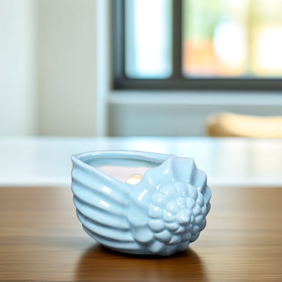 RENACLIPY Blue Ceramic Sea Shell Flower Pot for Indoor and Outdoor Use 1Pc