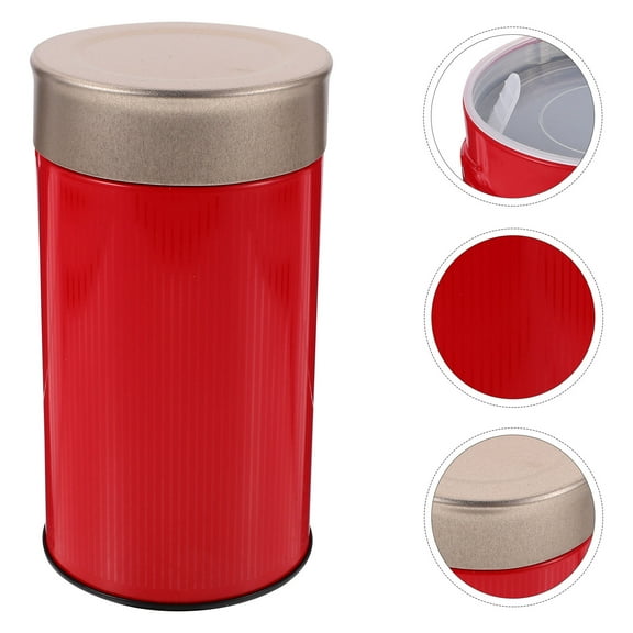 RENACLIPY Red Airtight Metal Tea Canister Small Circular Storage Container for Loose Leaf Tea and Herbs