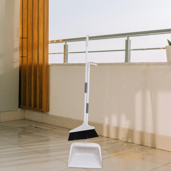RENACLIPY 1Set White Sweeping Broom and Dustpan Kit for Floor Cleaning with Anti Wind Stable Dustpan Feature